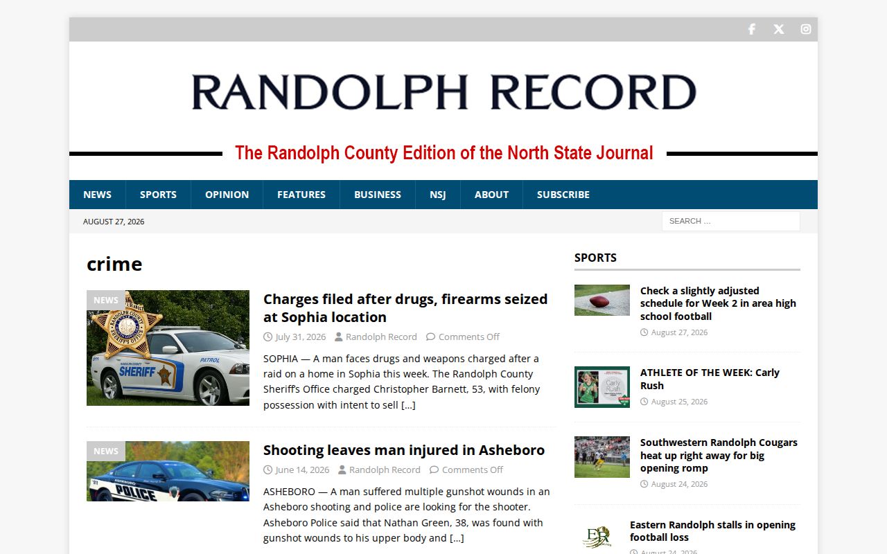Randolph Record crime coverage page for Randolph County